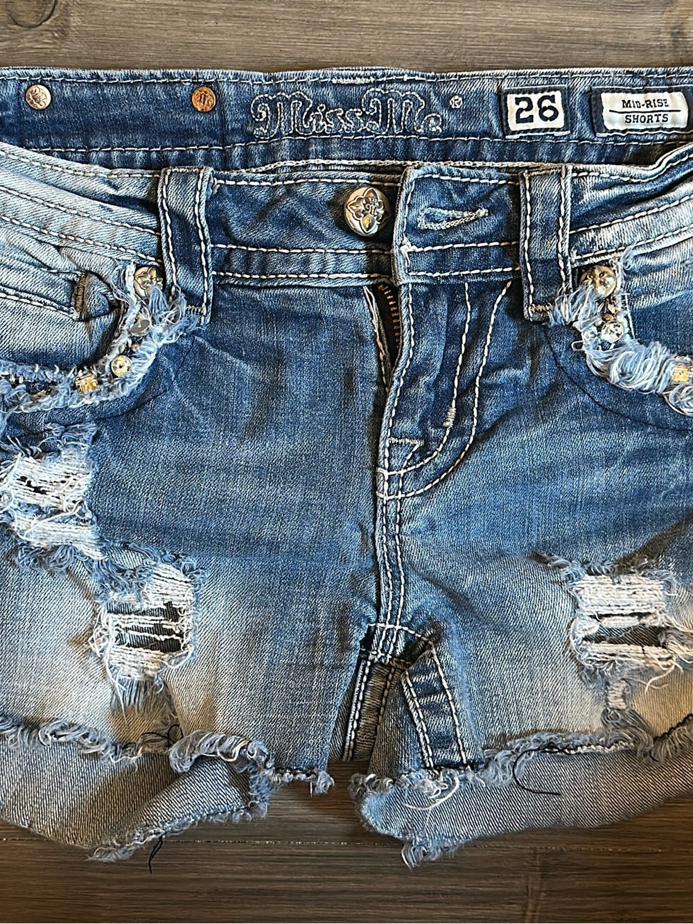 Miss Me Distressed Light Blue Denim Shorts